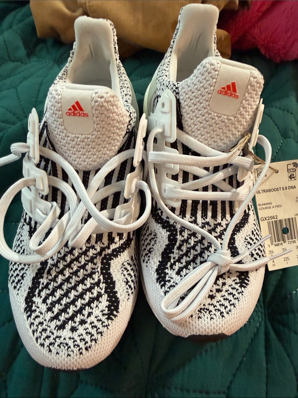 adidas Ultraboost kids Knit Sneakers - White & Black with Red Logo